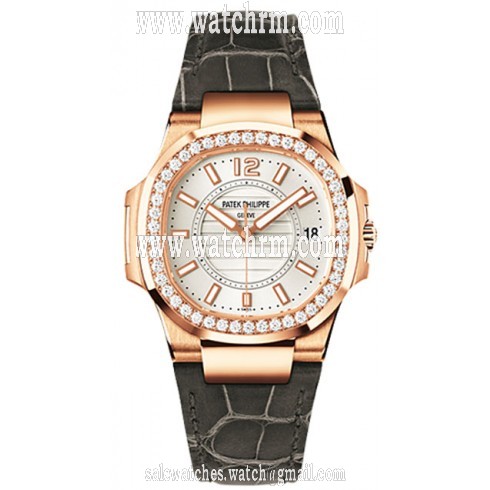 Patek Philippe Nautilus White Dial Black Leather Strap Ladies Watch 7010R-001