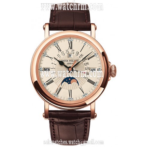 Patek Philippe Perpetual Calendar 18kt Rose Gold Brown Leather Men's Watch 5159R-001