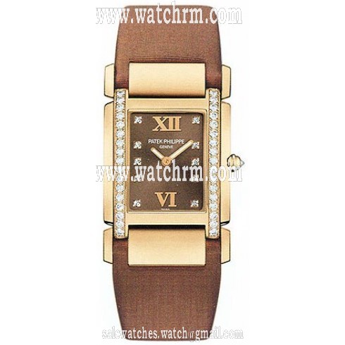 Patek Philippe Twenty-4 18kt Rose Gold Chocolate Strap Diamond Ladies Watch 4920R