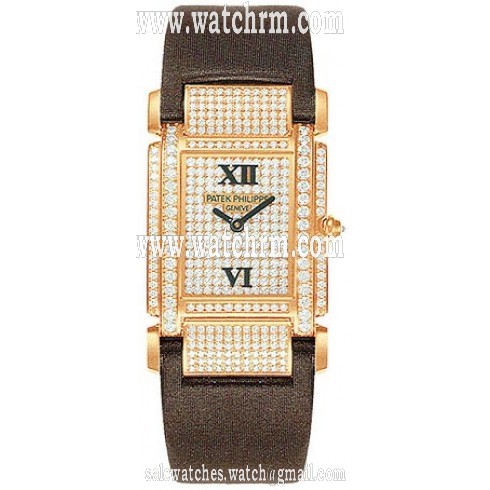Patek Philippe Twenty-4  18kt Rose Gold Diamond Dial Satin Strap Ladies Watch 4910R