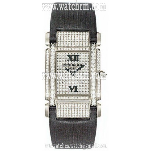 Patek Philippe Twenty-4 18kt White Gold Diamond Dial Satin Strap Ladies Watch 4910G
