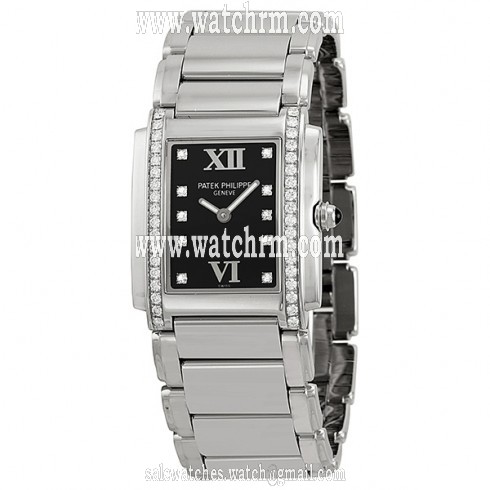 Patek Philippe Twenty-4 Black Dial Steel Diamond Ladies Watch 4910-10A-001