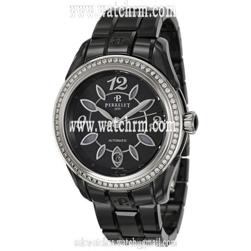 Perrelet Classic Eve Black Dial Diamond Ceramic Ladies Watch A2041-BA
