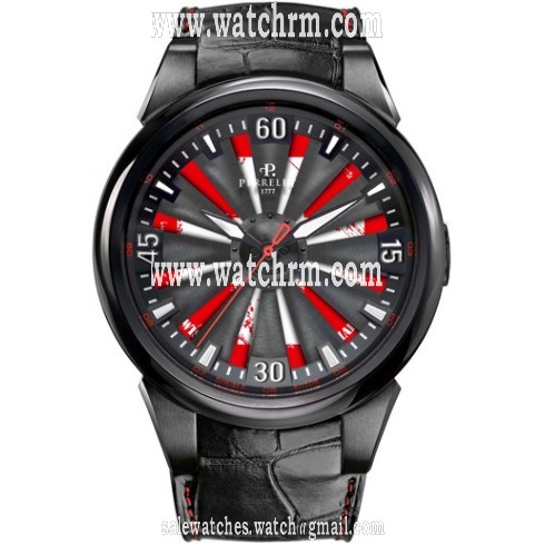 Perrelet Helvetia Turbine Automatic Black and Red  Turbine Dial Black Alligator Leather Men's Watch A4037-1