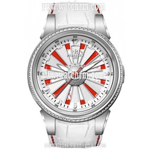 Perrelet Helvetia Turbine Automatic Red and White Dial White Leather Ladies Watch A4038-1