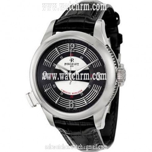 Perrelet Maestro Musical Concept Automatic Black and White Dial Black Leather Men's Watch A1038-1