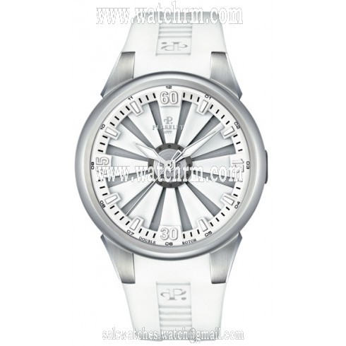 Perrelet Racing Double Rotor Turbine Dial White Rubber Automatic Men's Watch A1064-6