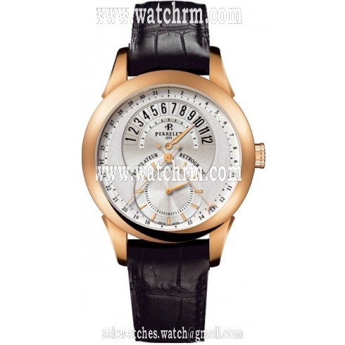 Perrelet Regulator Retrograde Silver Dial Black Leather Men's Watch A3014/4
