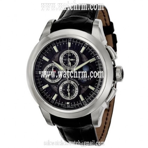 Perrelet Specialties Perpetual Calendar Chronograph Multi-Function Black Dial Black Leather Men's Watch A1058-1