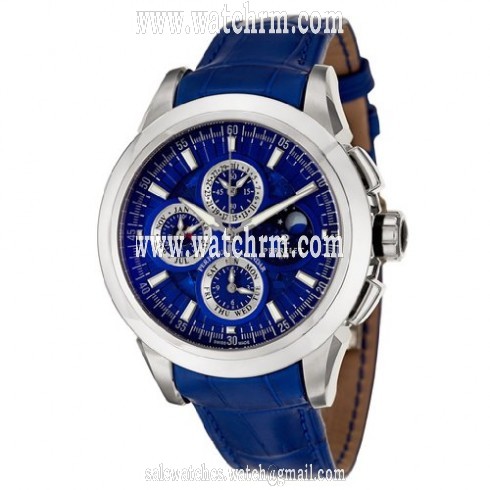Perrelet Specialties Perpetual Calendar Chronograph Multi-Function Blue Dial Blue Leather Men's Watch A1058-2