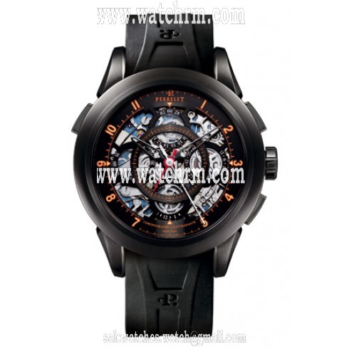 Perrelet Split Second Chronograph Black Skeleton Dial Men's Watch A1045-3