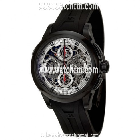 Perrelet Split Second Chronograph Skeleton Dial Black Rubber Men's Watch A1045-3A