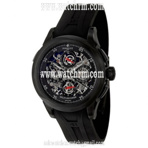 Perrelet Split Second Chronograph Skeleton Dial Black Rubber Men's Watch A1045-4A