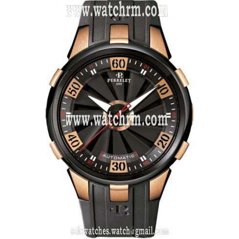 Perrelet Turbine 18k Rose Gold Case Black Dial Men's Watch A3027-1