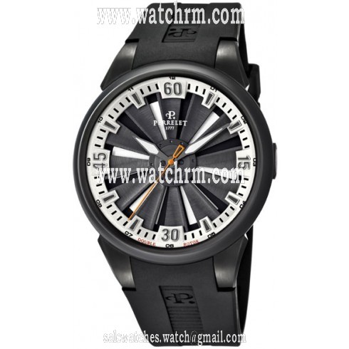 Perrelet Turbine Blac Dial Black Rubber Automatic Men's Watch A1047-4
