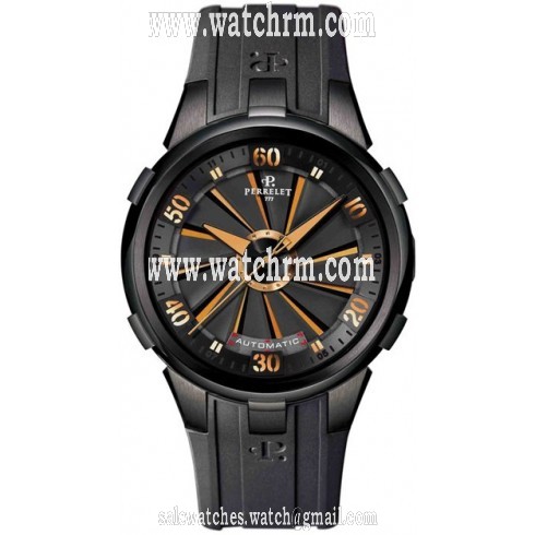 Perrelet Turbine XL Gold Dial Black Rubber Automatic Men's Watch A4053-1