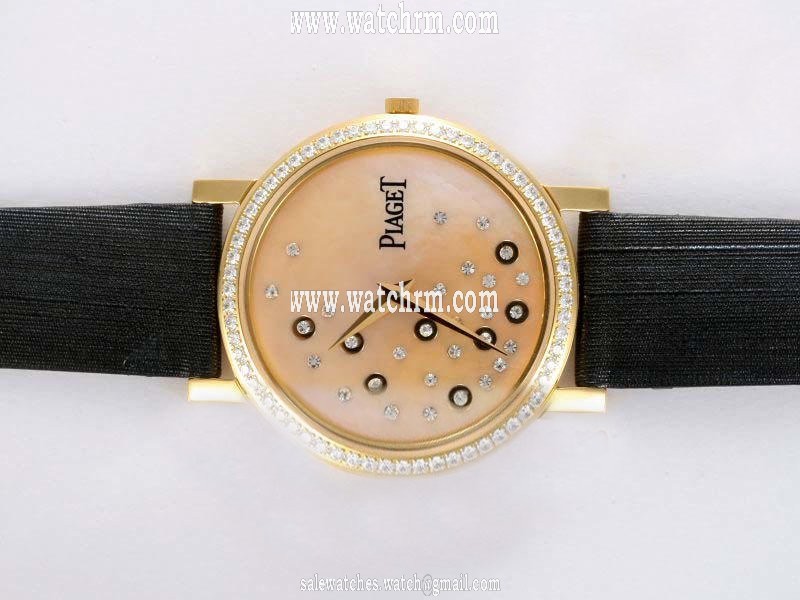 Piaget Altiplano 12463 Black Crocodile Leather Strap Round Gold Dial Watch