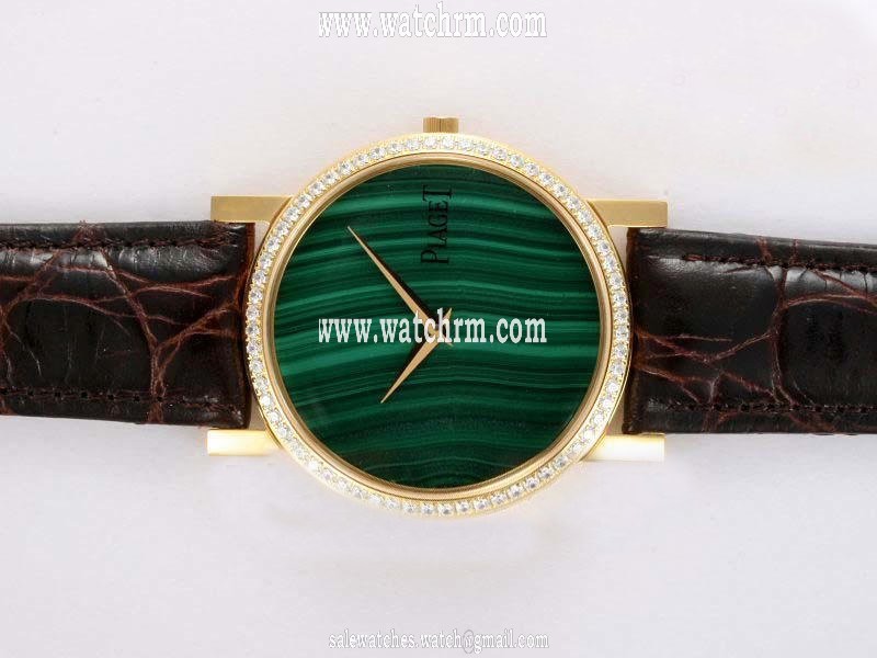Piaget Altiplano 16485 Brown Cow Leather Strap 33mm Green Dial Watch