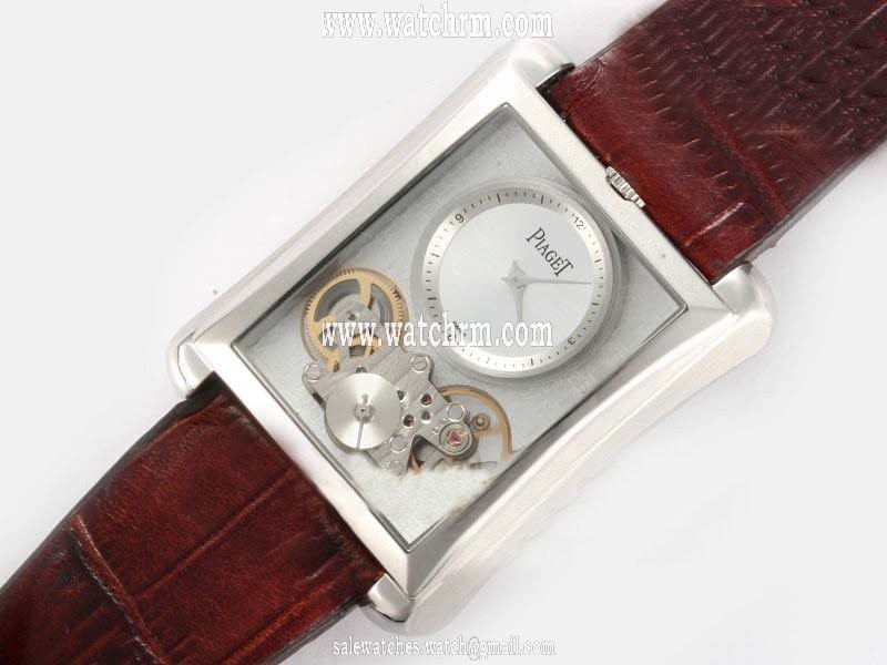Piaget Altiplano 19129 Brown Ostrich Leather Strap Rectangle Mens Watch