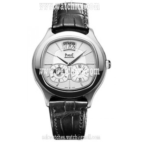 Piaget Emperador Coussin Silver Dial Black Leather Automatic Men's Watch GOA32016