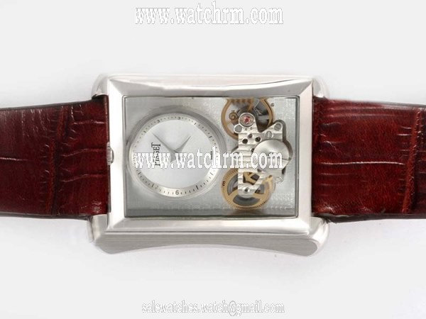 Piaget Emperador Coussin Tourbillon 19129 Mens Brown Cow Leather Strap Rectangle Watch