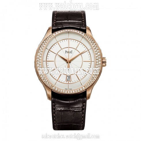 Piaget Gouverneur Silver Guilloche Dial 18K Rose Gold Diamond Men's Watch GOA39114