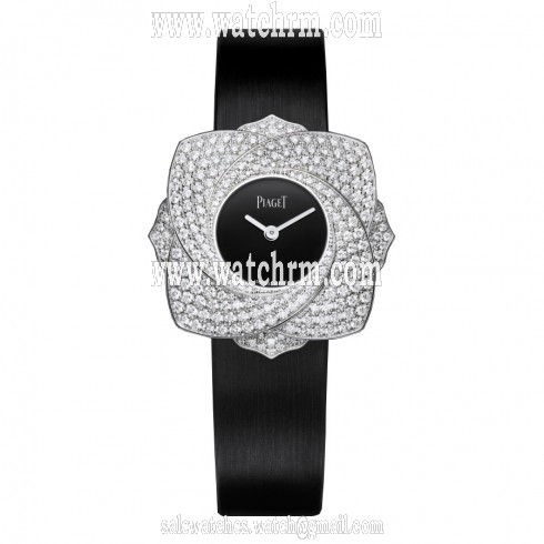 Piaget Limelight Blooming Rose Black Dial 18K White Gold Diamond Ladies Watch GOA39182