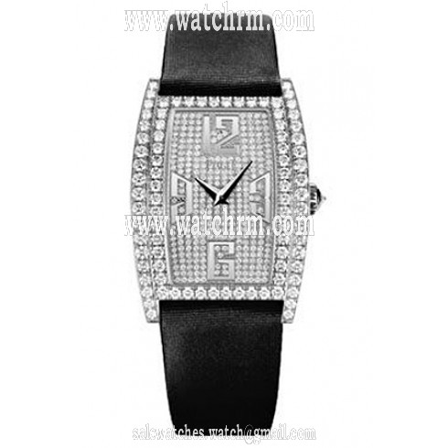 Piaget Limelight Diamond Pave Dial 18kt White Gold Black Satin Ladies Watch GOA36193