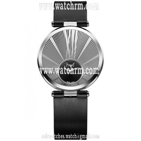 Piaget Limelight Twice Silver and Black Dial 18kt White Gold Black Satin Ladies Watch GOA35136