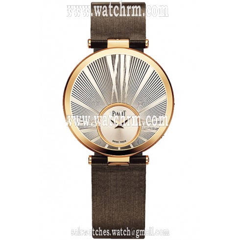 Piaget Limelight Twice Silver and Champagne Dial 18kt Rose Gold Brown Satin Ladies Watch GOA35137