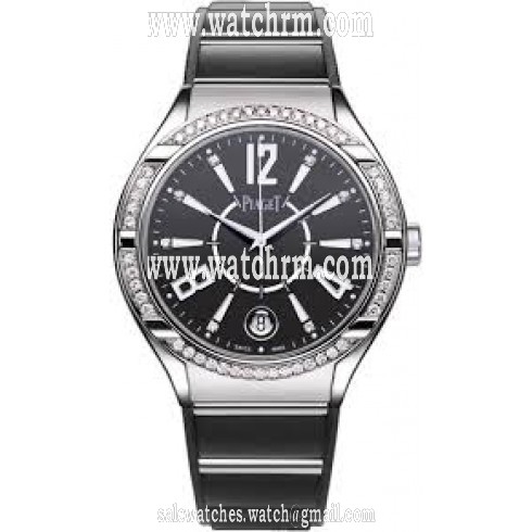 Piaget Polo Black Dial 18K White Gold Diamond Ladies Watch GOA36014