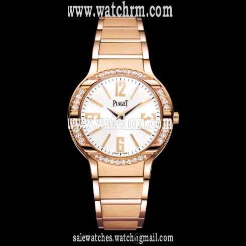Piaget Polo Diamond Silver Dial 18Kt Rose Gold Bracelet Ladies Watch GOA36031