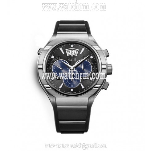 Piaget Polo Fourty Five Black Dial Chronograph Titanium Black Rubber Men's Watch GOA36017