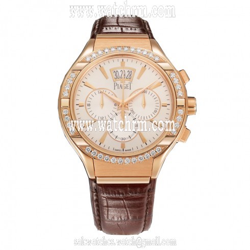 Piaget Polo Silvered Dial Chronograph 18K Rose Gold Diamond Men's Watch G0A38038
