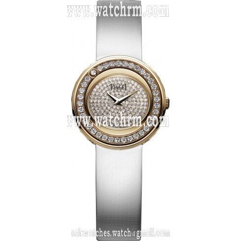 Piaget Possession Diamond Pave 18kt Rose Gold White Satin Men's Watch GOA37189