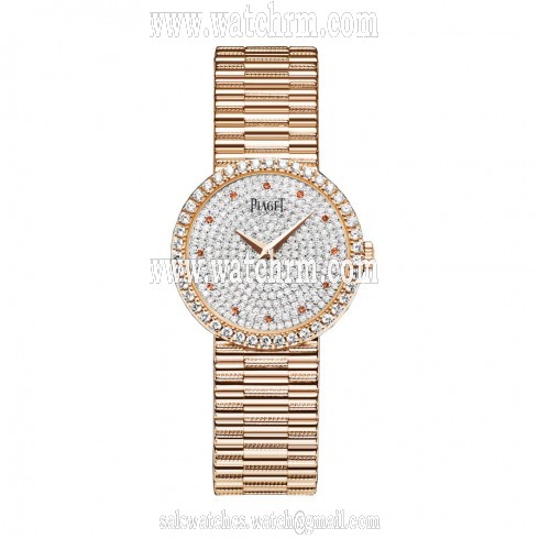 Piaget Traditional Diamond Pave Garnet Dial 18K Gold Ladies Watch GOA37044