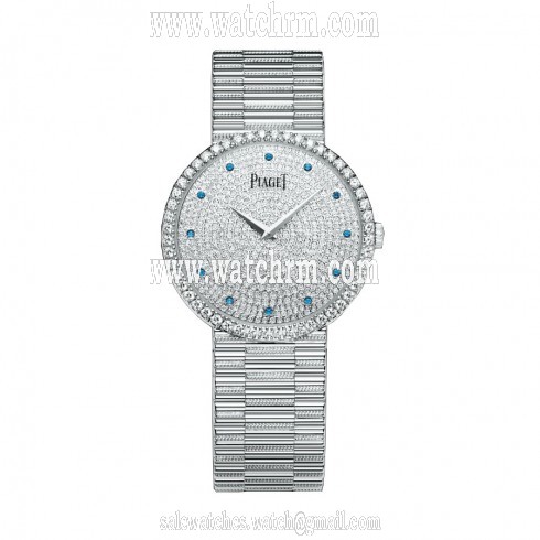 Piaget Traditional Diamond Pave Sapphire Dial 18K White Gold Ladies Watch GOA37047