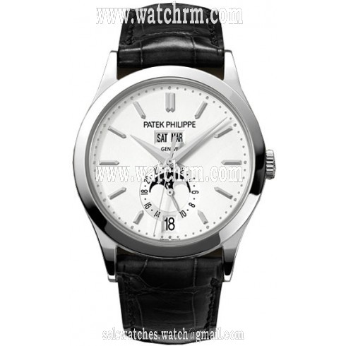 Patek Philippe Complications Silvery Opaline Dial White Gold Case Men's Annual Calender Watch 5396G