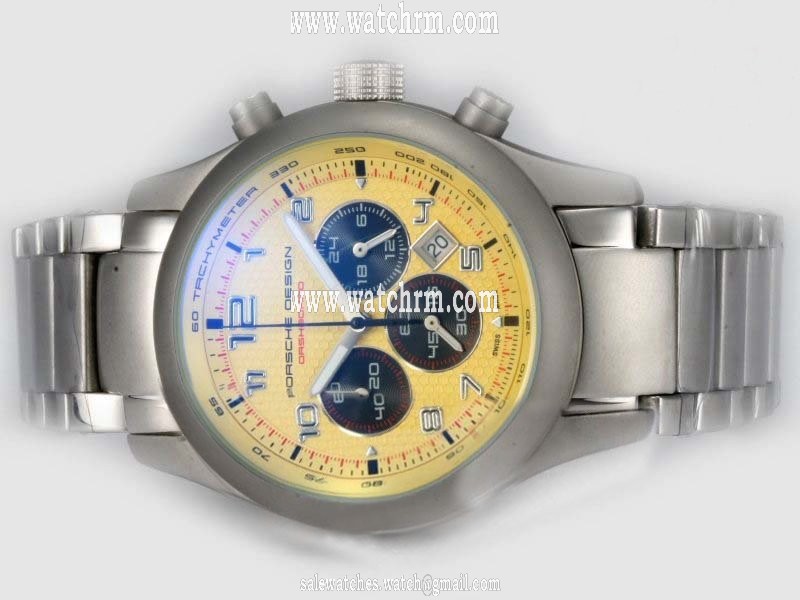 Porsche Design Flat 6 Chronograph 20483 Yellow Dial Quartz Round Watch