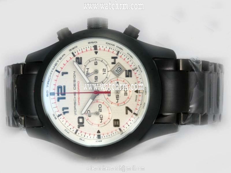 Porsche Design Orshsorro 1723 White Dial Quartz Chronograph PVD Bezel Watch