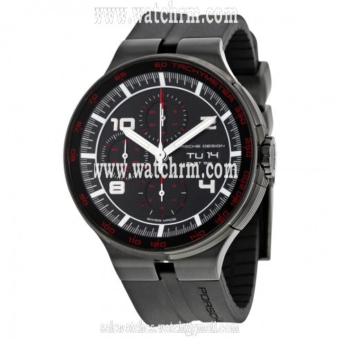 Porsche Flat Six Chronograph Automatic Black Dial Black Rubber Men's Watch 636043441254