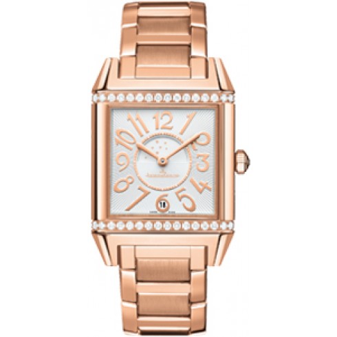 Jaeger LeCoultre Reverso Squadra Duetto Silver Dial 18kt Yellow Gold Diamond Automatic Ladies Watch Q7052120