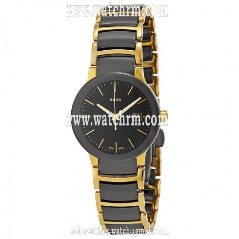 Rado Centrix Black Dial Yellow Gold PVD Black Ceramic Ladies Watch R30930152