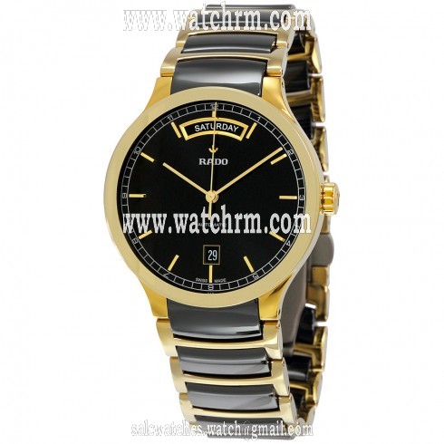 Rado Centrix Day-Date Black Dial Gold-plated Black Ceramic Men's Watch R30157162