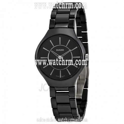 Rado True Thinline Black Dial Black Ceramic Ladies Watch R27742162