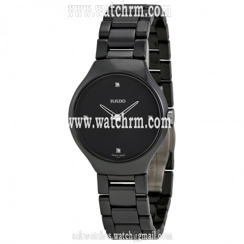 Rado True Thinline Black Dial Black Ceramic Ladies Watch R27742712
