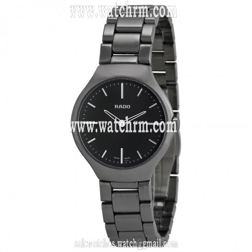 Rado True Thinline Black Dial Platinum-Tone Ceramic Ladies Watch R27956152