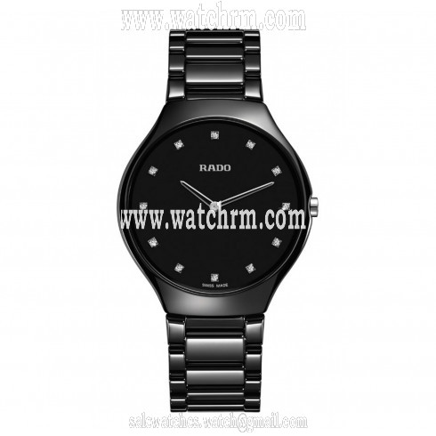 Rado True Thinline Quartz Black Dial Black High-tech Ceramic Ladies Watch R27741732