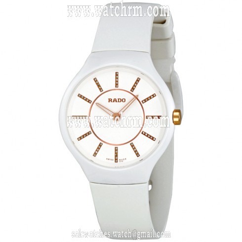 Rado True Thinline White Diamond Dial Rubber Strap Ladies Watch R27958709