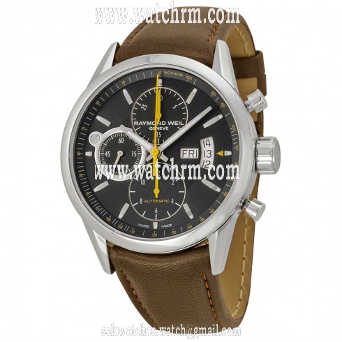Raymond Weil Freelancer Black Dial Stainless Steel Brown Leather Men's Watch 7730-STC-20021